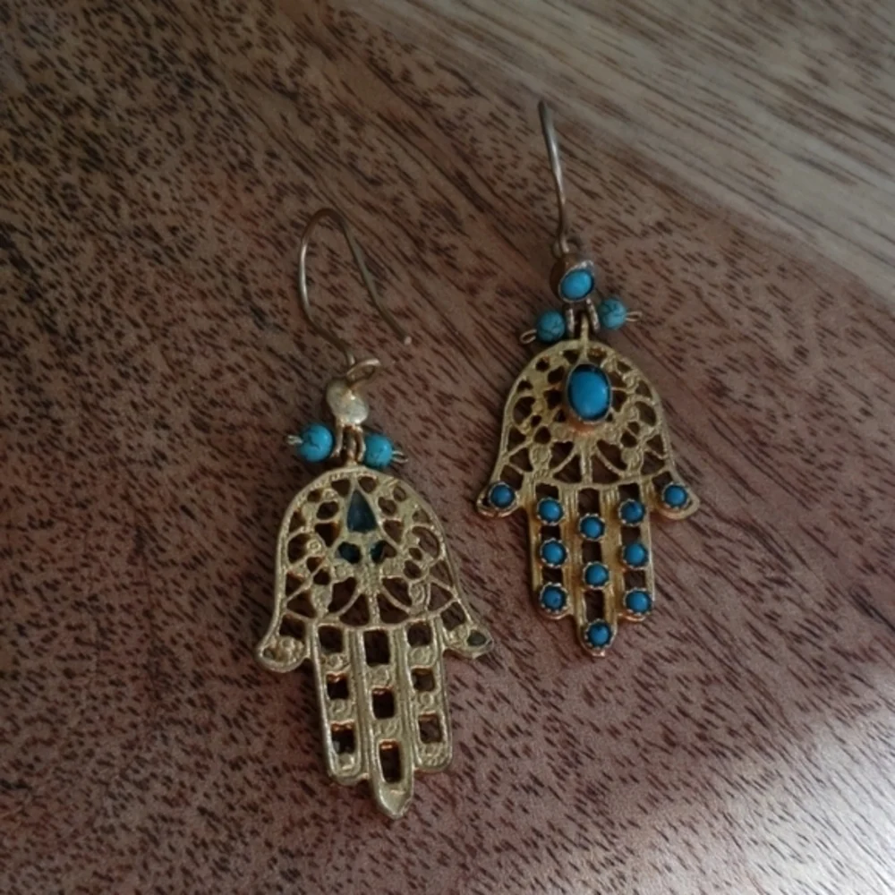 Turquoise and gold earrings - Picture 5 of 5